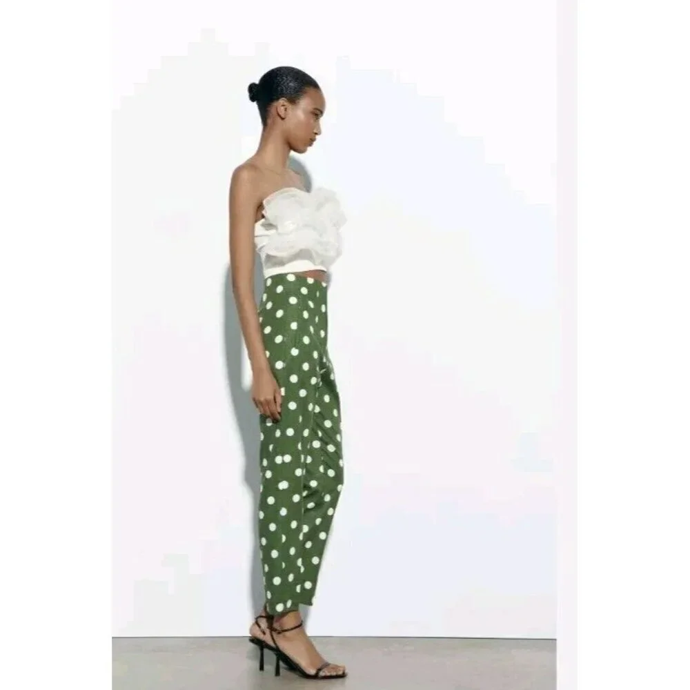 ZARALINEN BLEND POLKA DOT PANTS S 7660 605